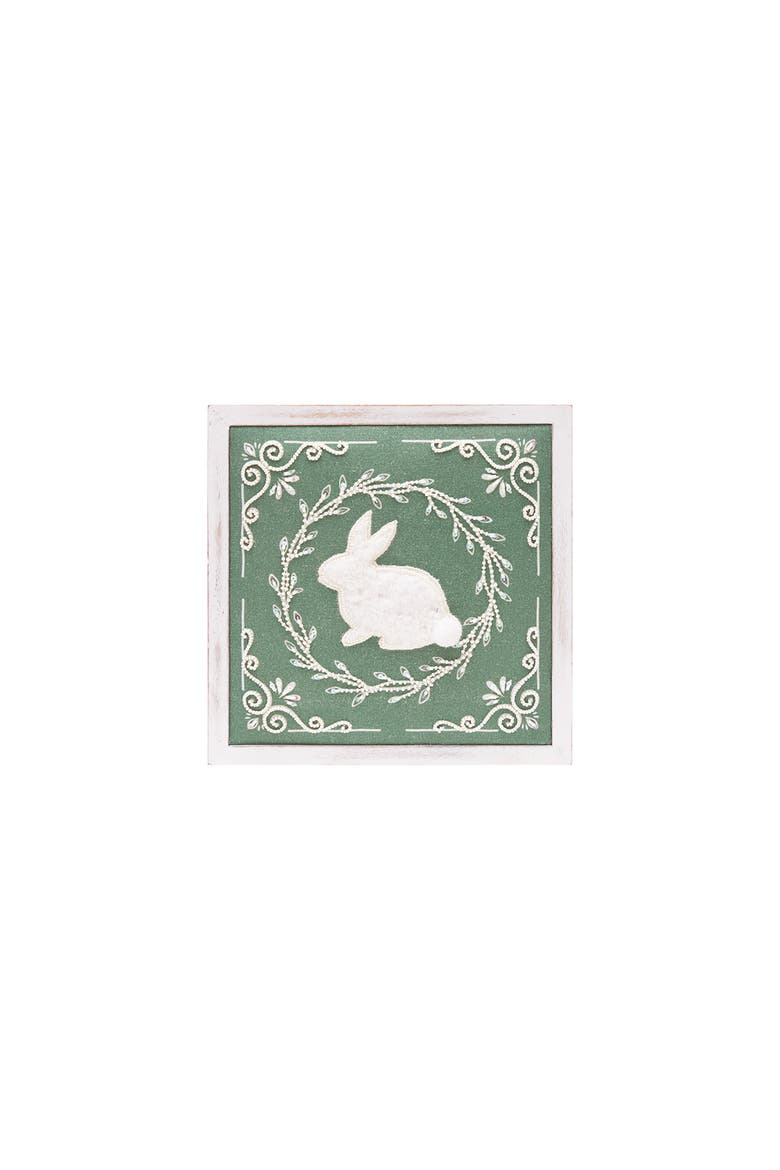 9"H x 1.25"L x 9"W Green Bunny Wreath Shadow Box, Main, color, Green