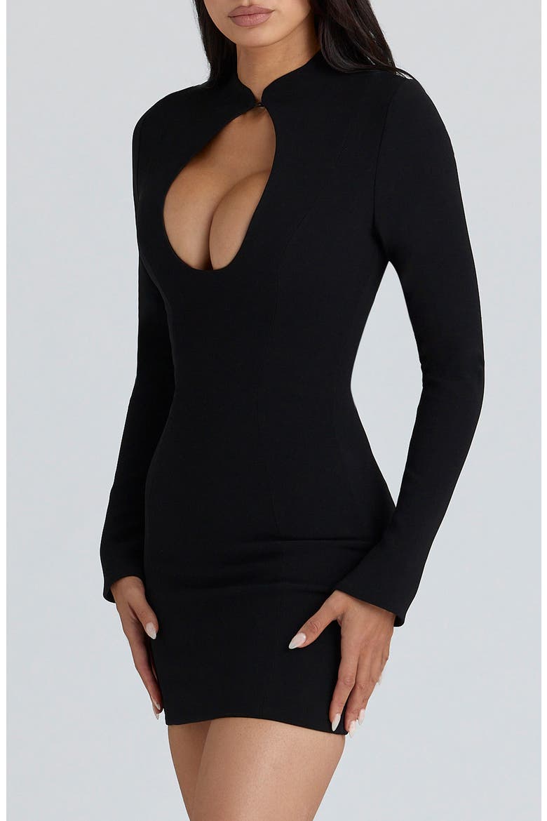 Lotus Long Sleeve Keyhole Cocktail Dress, Alternate, color, BLACK