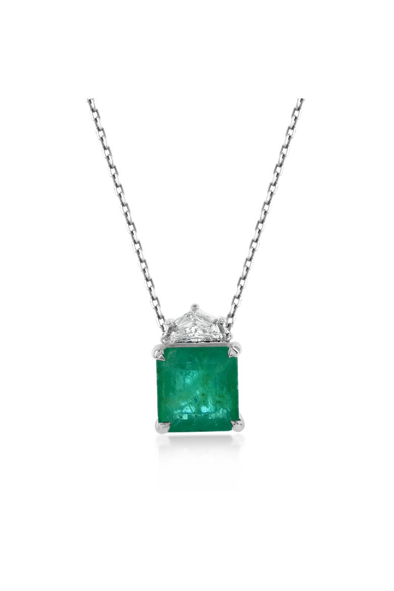 14K Gold 2.82cttw Princess-Cut Emerald & 0.23ct Trapezoid-Cut White Diamond Pendant Necklace, Main, color, Green