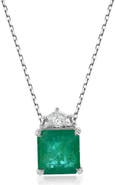 SOUZANA by Suzy Levian 14K Gold 2.82cttw Princess-Cut Emerald & 0.23ct Trapezoid-Cut White Diamond Pendant Necklace