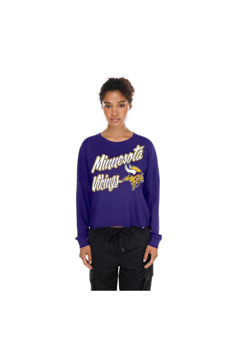 Women's New Era  Purple Minnesota Vikings Cropped Oversized Long Sleeve T-Shirt, Main, color, Purple