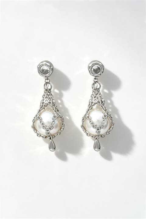 Starlace Shell Pearl Dangle Earrings