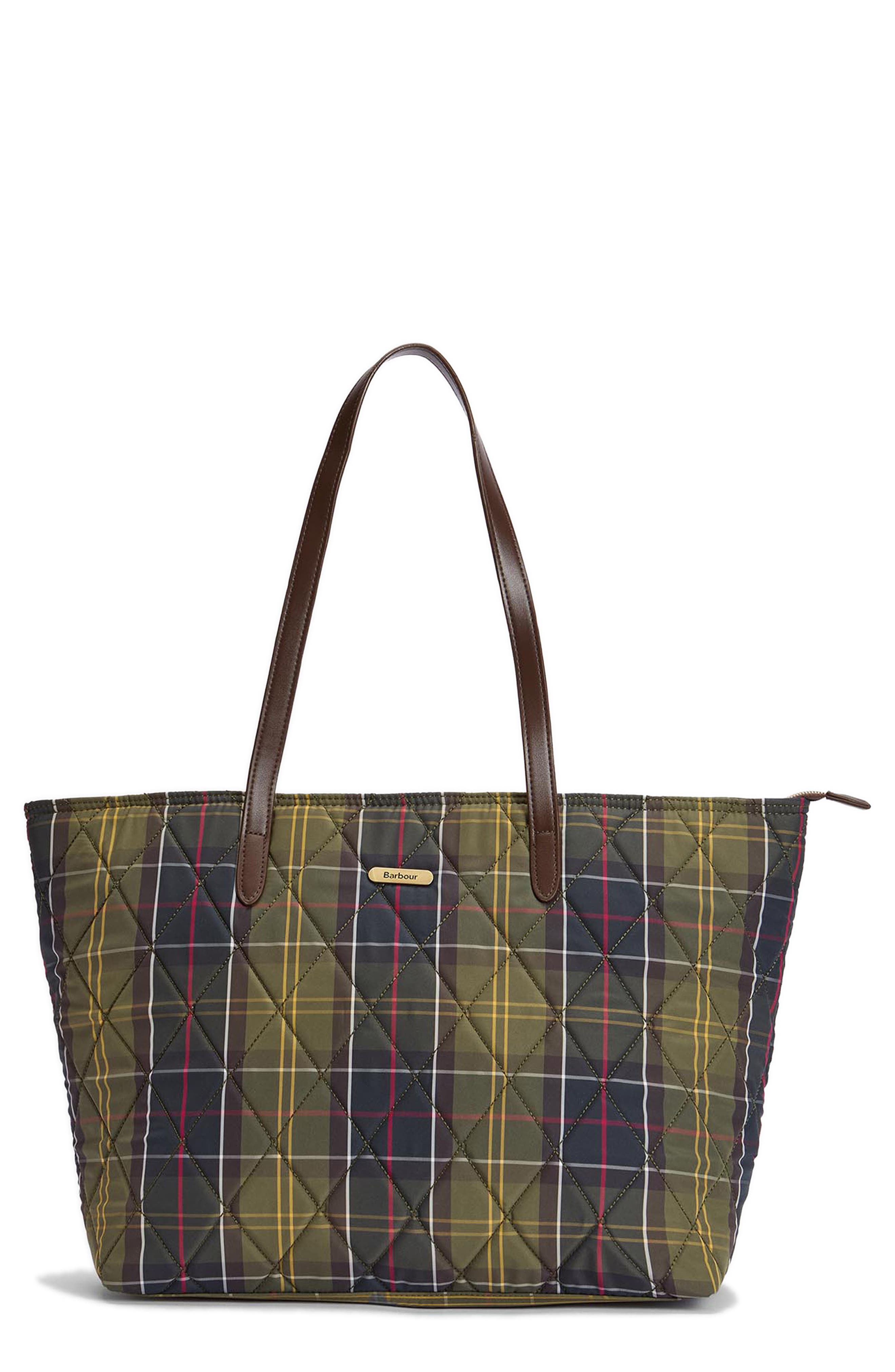 Barbour Wetherman Quilted Tartan Tote, Main, color, Classic Tartan