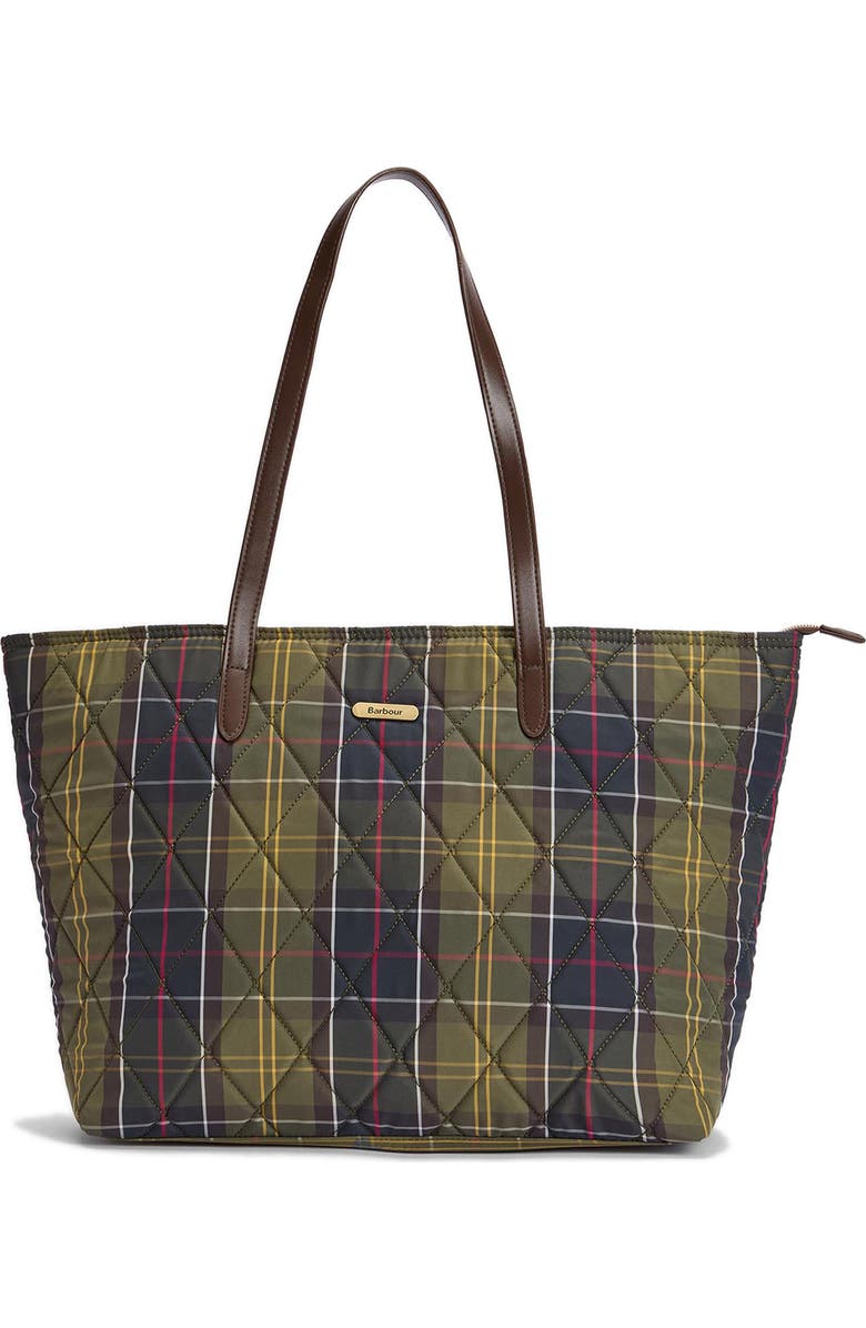 Barbour Wetherman Quilted Tartan Tote, Main, color, Classic Tartan