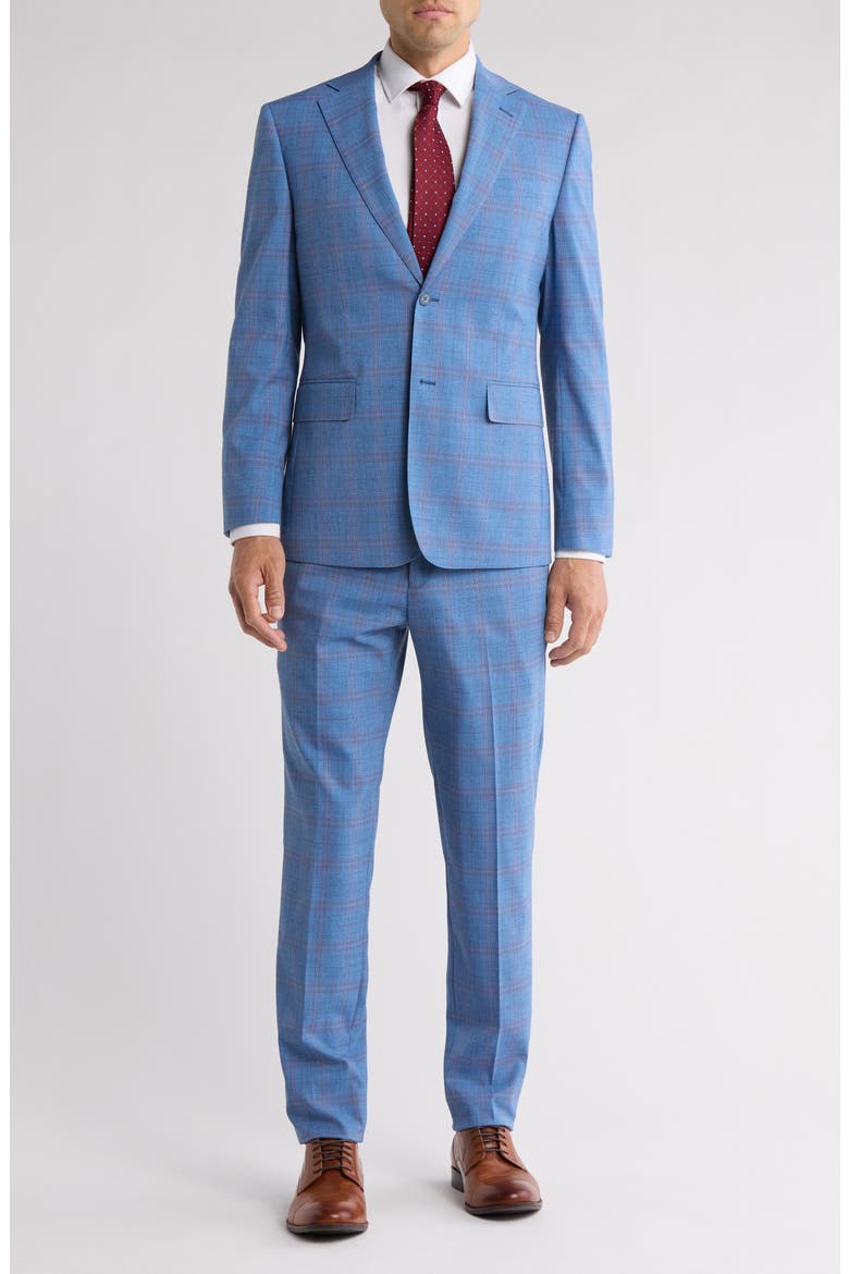 Plaid Blue Mélange Suit, Main, color, LIGHT BLUE