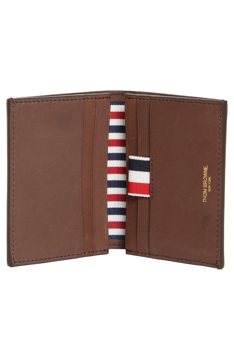 Thom Browne Soft Calfskin Leather Bifold Card Holder, Alternate, color, Dark Brown