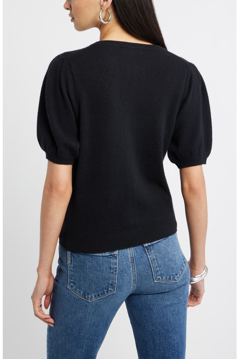 Puff Sleeve Cashmere Cardigan, Alternate, color, BLACK ROCK