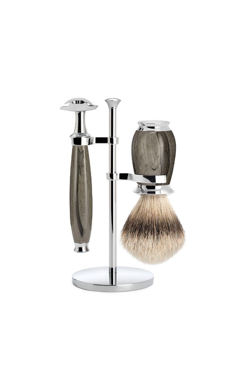 MÜHLE Purist Grained Beech Silvertip Badger Brush and Safety Razor Shaving Set, Main, color,