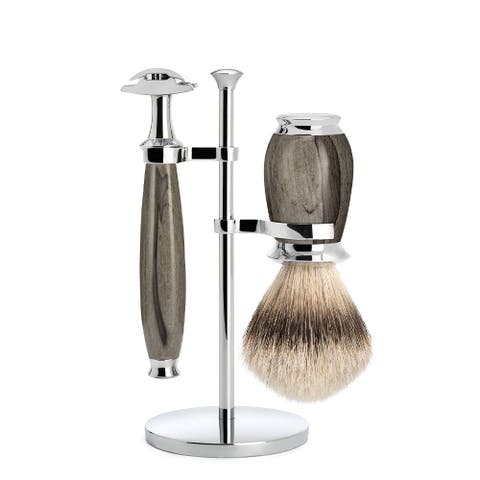 Purist Grained Beech Silvertip Badger Brush and Safety Razor Shaving Set