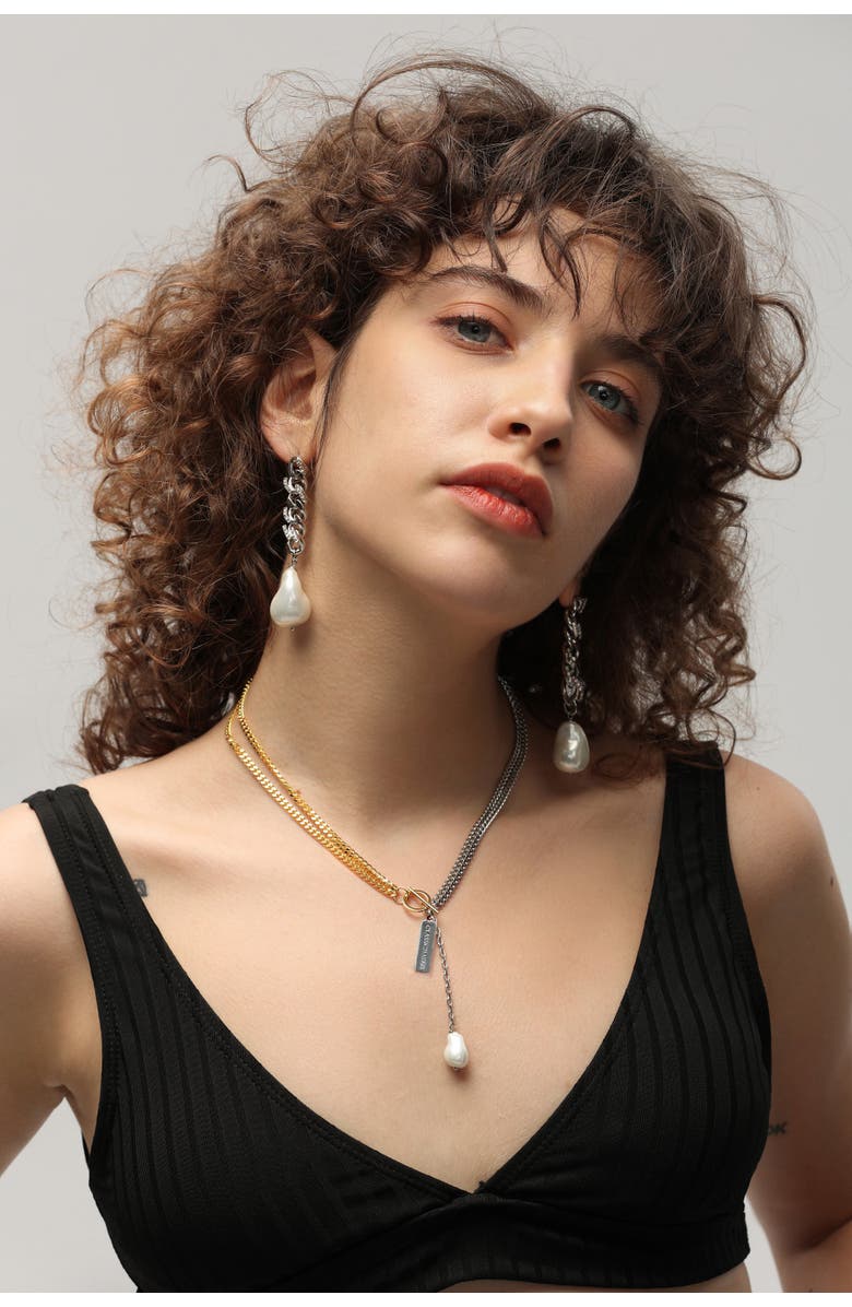 Classicharms Two-Tone Chain Baroque Pearl Necklace, Alternate, color, Gold