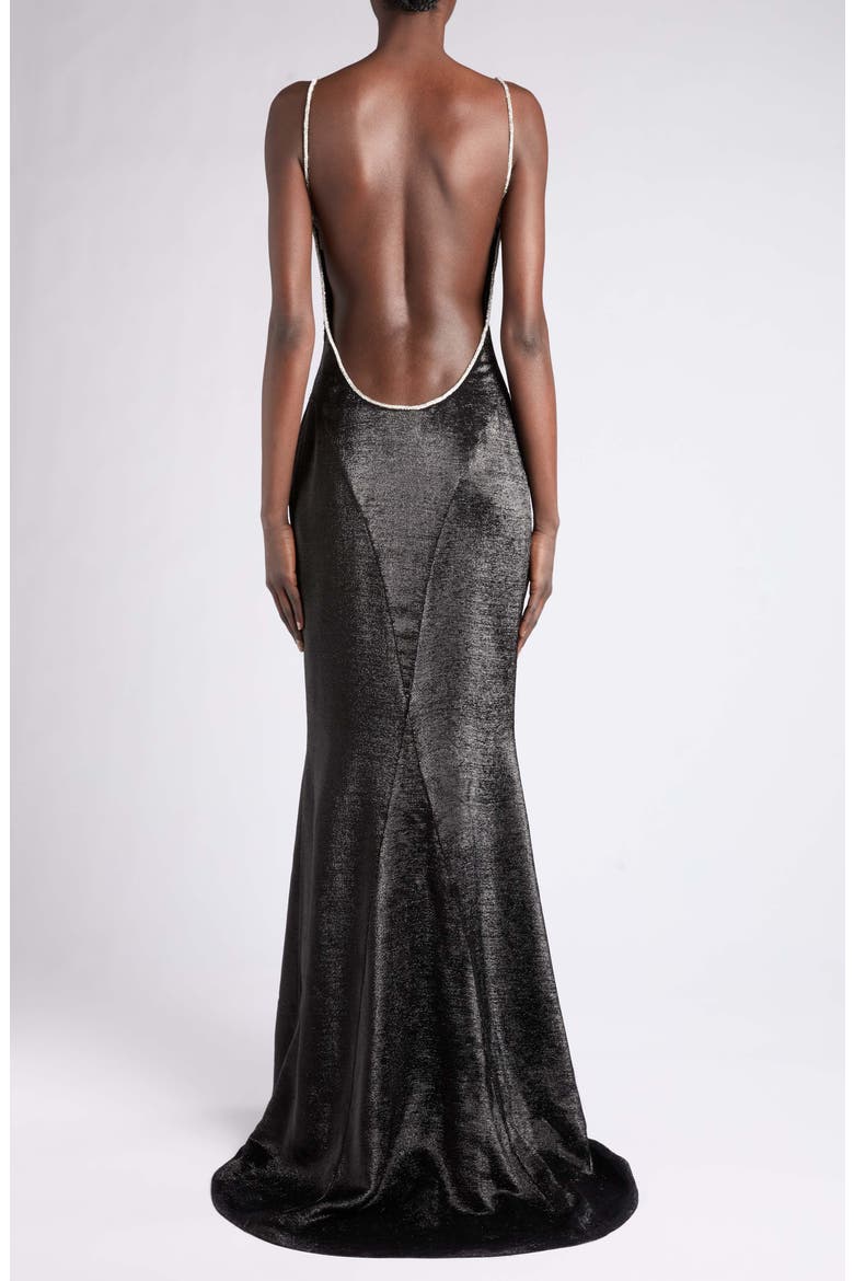 Crystal Chain Silk Blend Evening Gown, Alternate, color, BLACK/ CRYSTAL