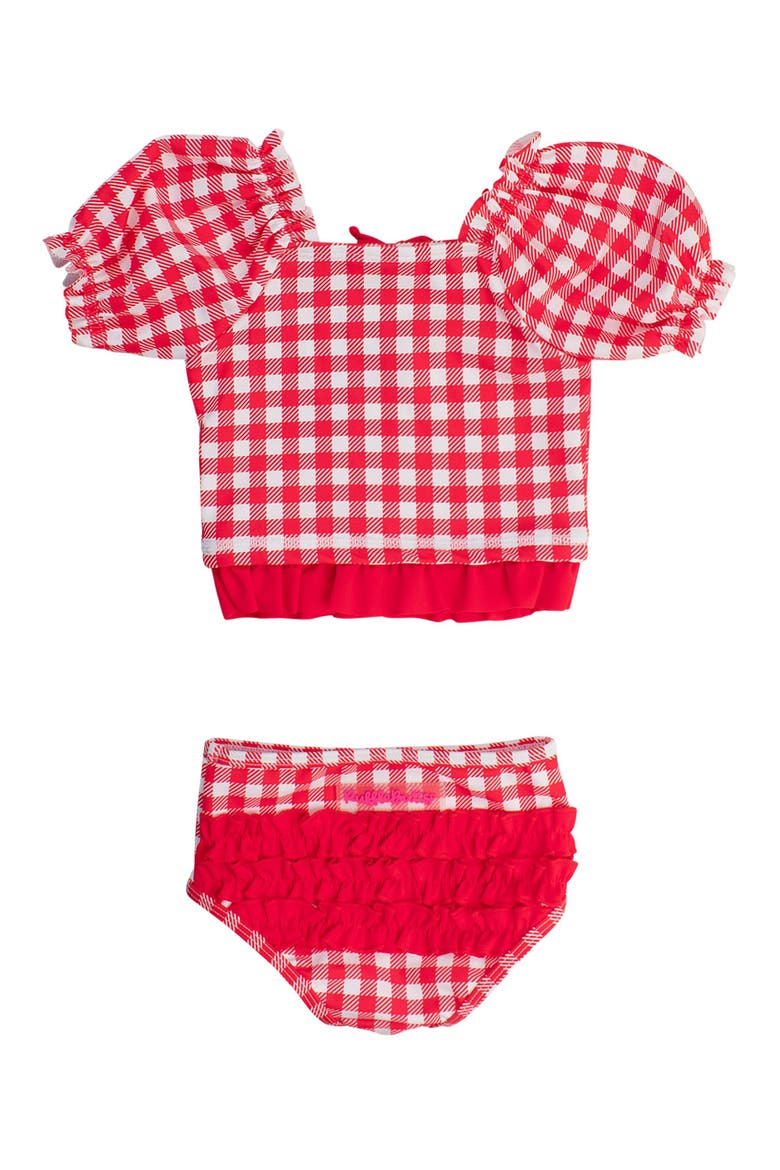 UPF50+ Puff Sleeve Ruffle Tankini 2-Piece Swimsuit, Alternate, color, Vintage Red Gingham