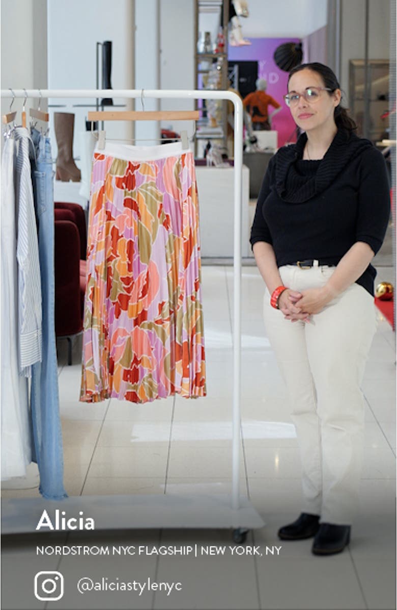 Abstract Print Double Slit Pleated Midi Skirt, sales video thumbnail