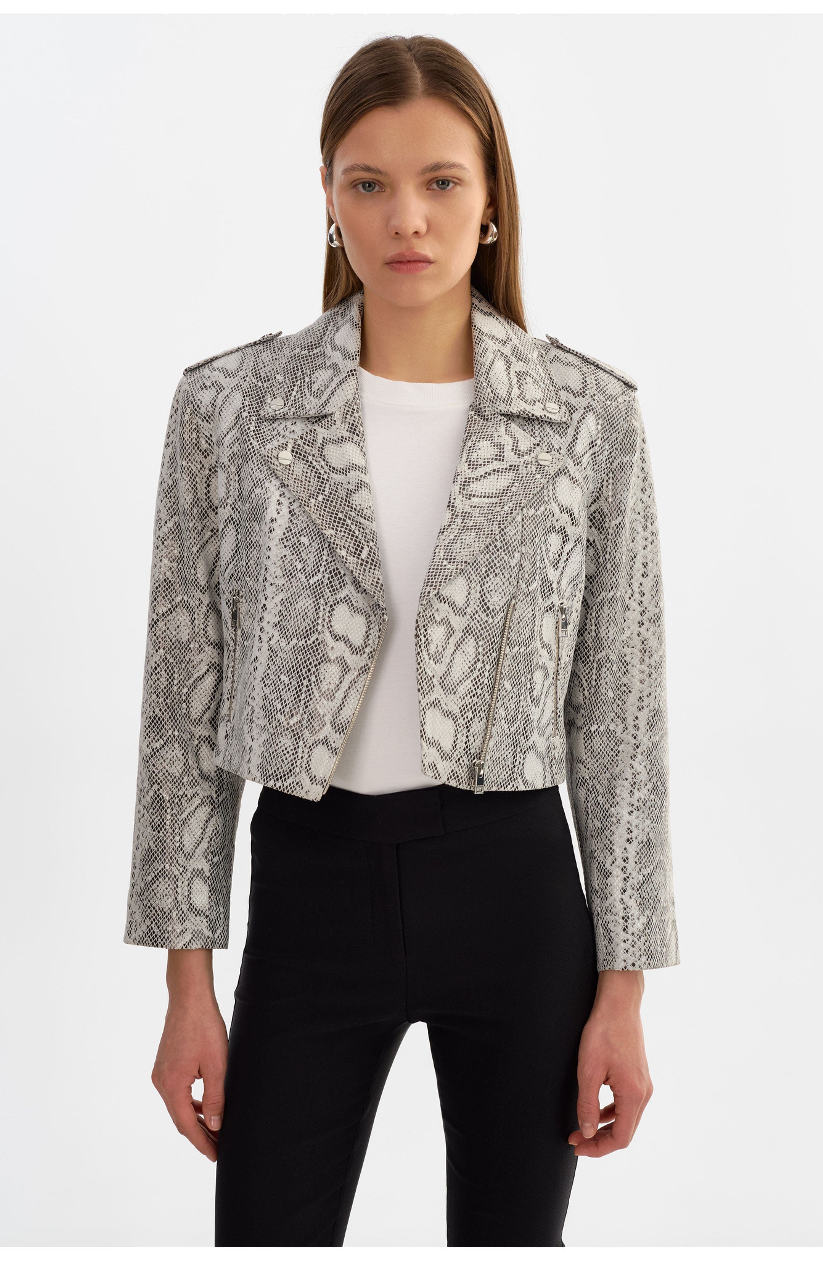 Denalda | Leather Cropped Biker Jacket - image 4