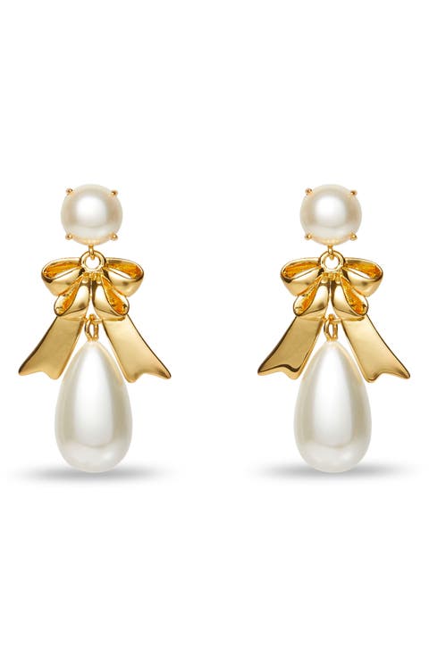 Faux Pearl Bow Drop Earrings