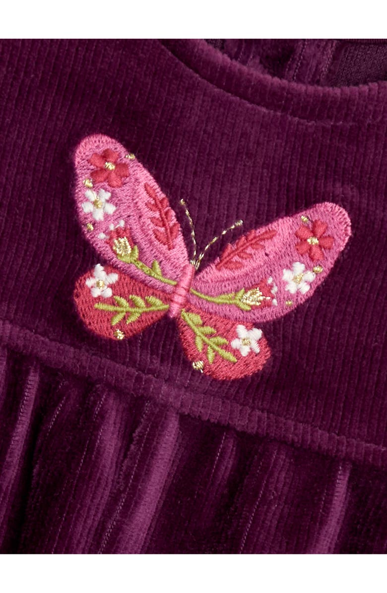 JOJO MAMAN BEBE Butterfly Cotton T-Shirt & Velour Overalls Set, Alternate, color, Plum