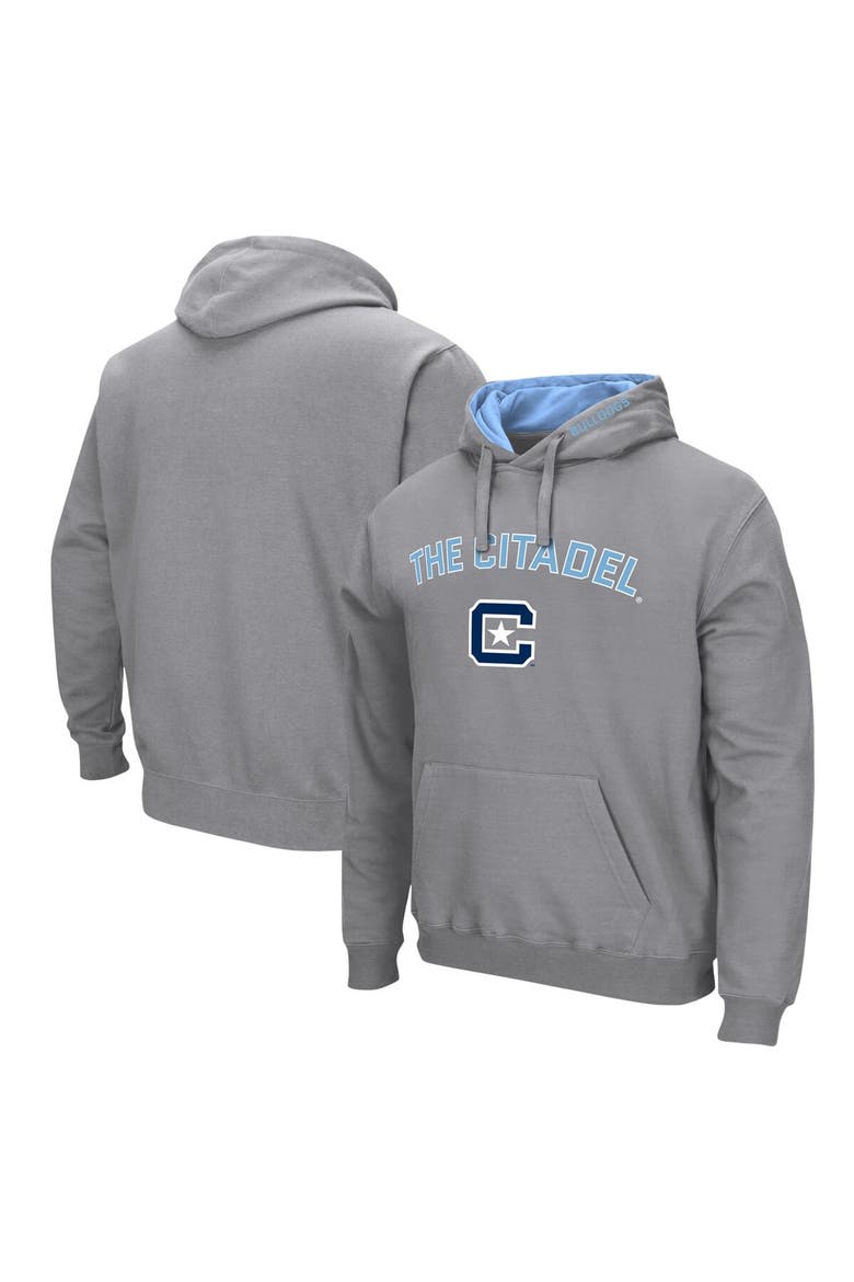 Men's Colosseum  Gray Citadel Bulldogs Arch & Logo Pullover Hoodie, Alternate, color, Gray