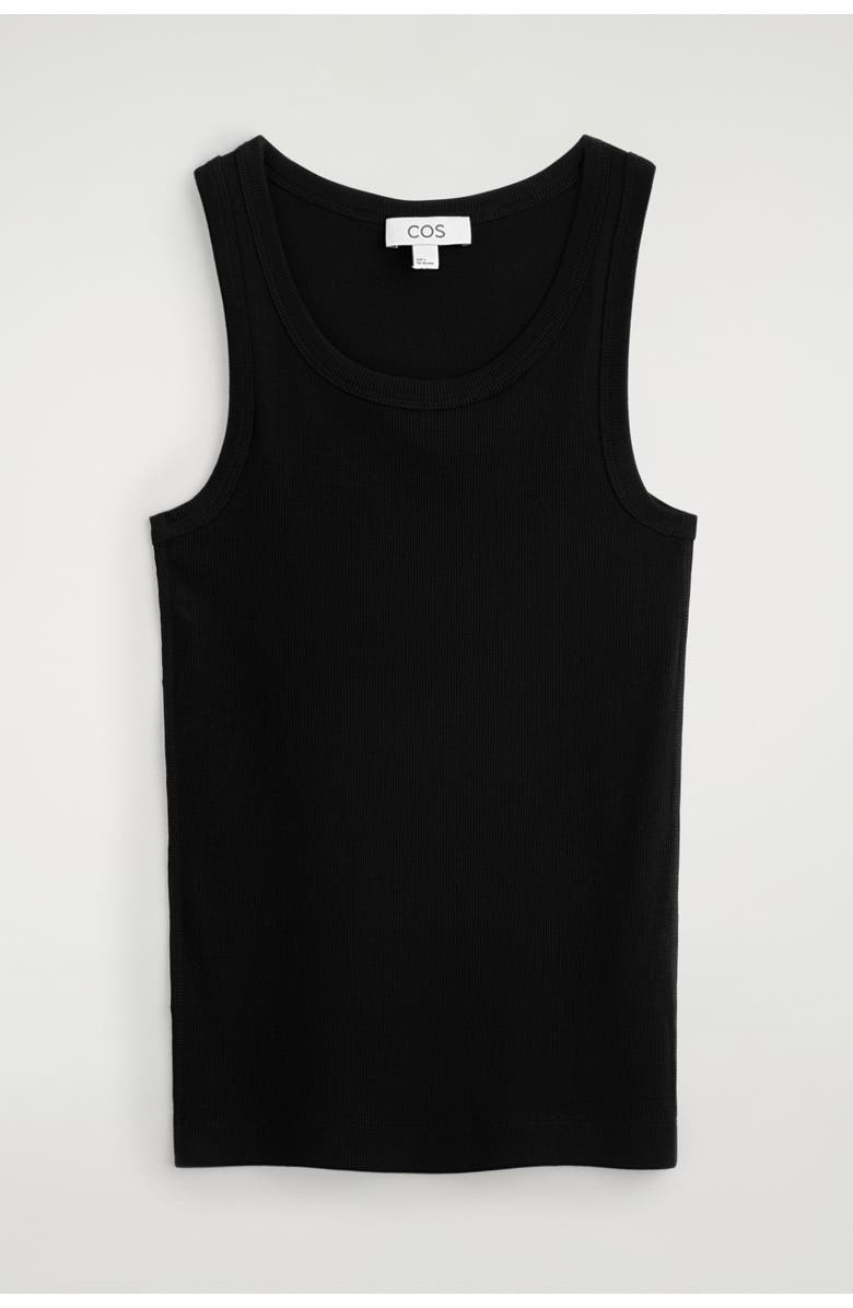 COS Ribbed-Cotton Round-Neck Tank Top, Alternate, color, Black