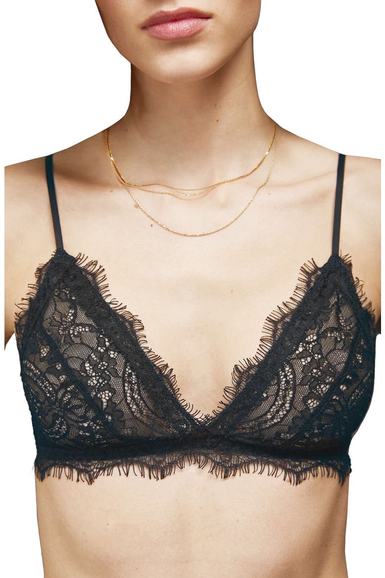 Eyelash Lace Bralette, Main, color, BLACK