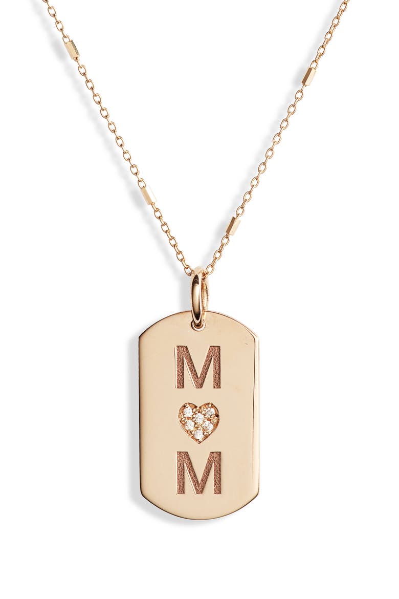 Mom Diamond Dog Tag Necklace, Main, color, YELLOW GOLD