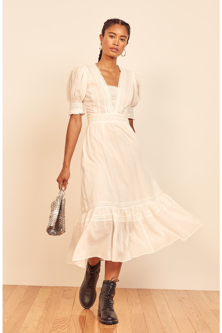 Betsie Lace Detail Organic Cotton Midi Dress, Alternate, color, IVORY