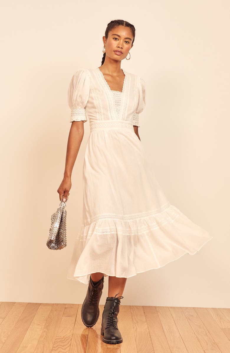 Reformation Betsie Lace Detail Organic Cotton Midi Dress, Alternate, color, 