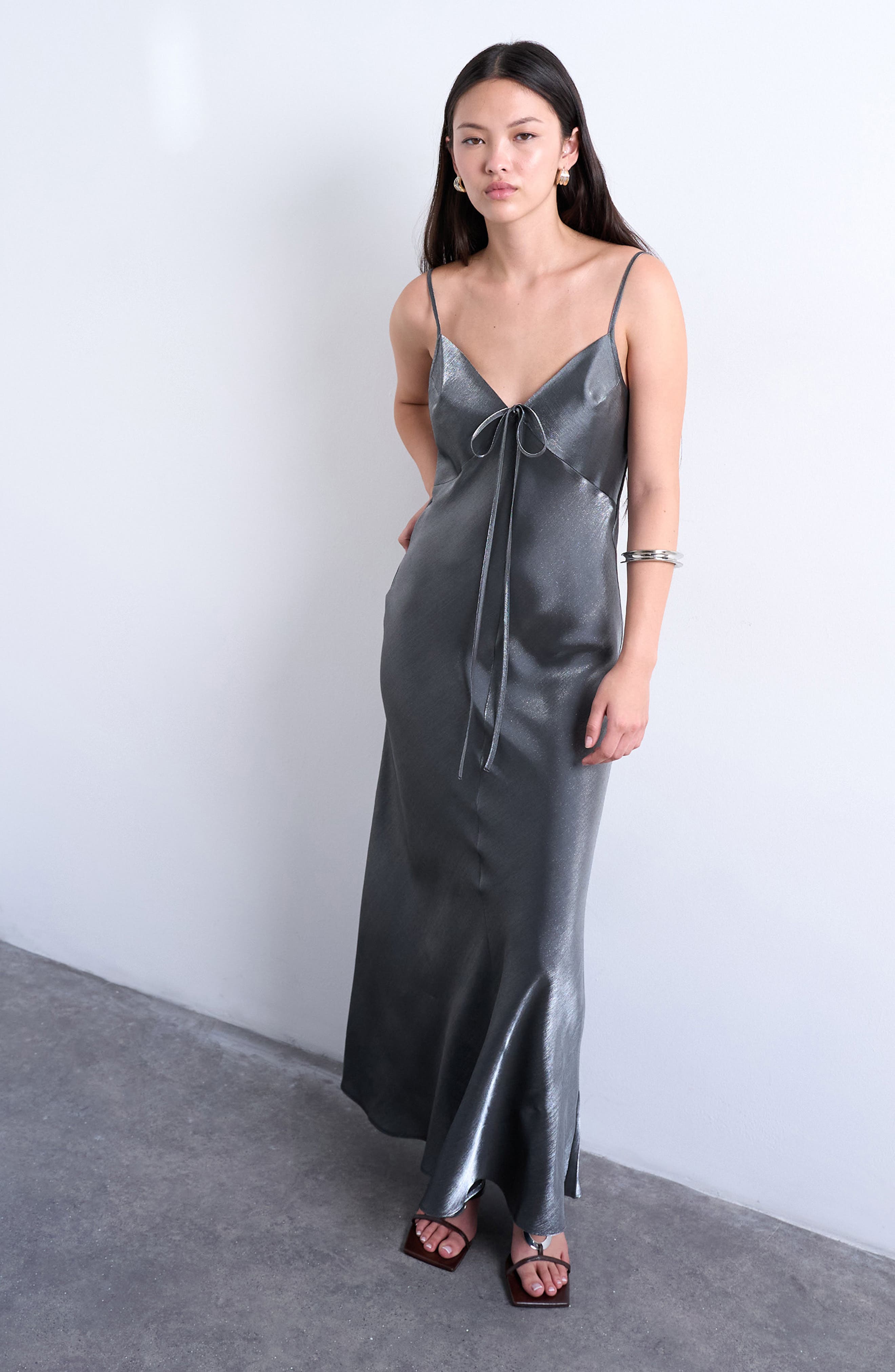 Topshop Metallic Tie Back Maxi Dress