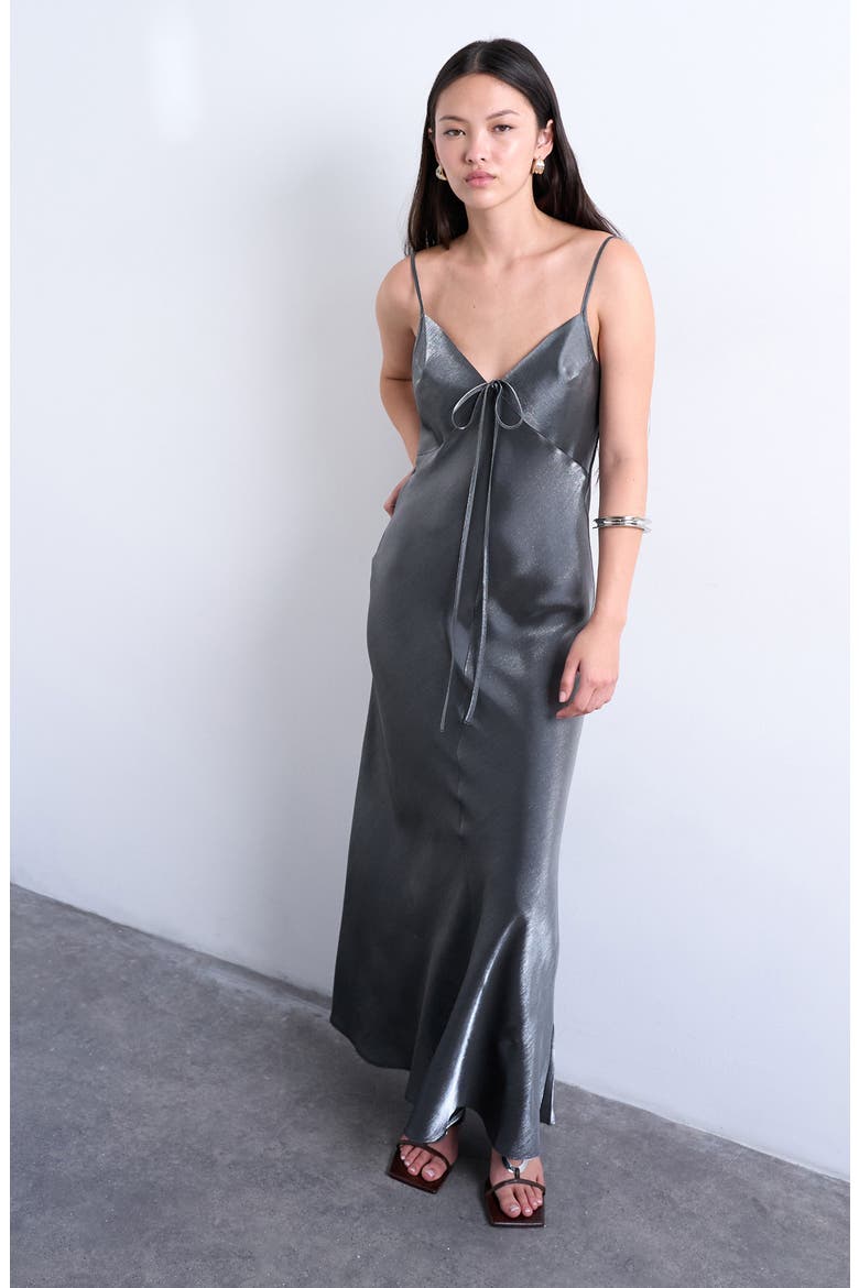 Metallic Tie Back Maxi Dress, Main, color, SILVER