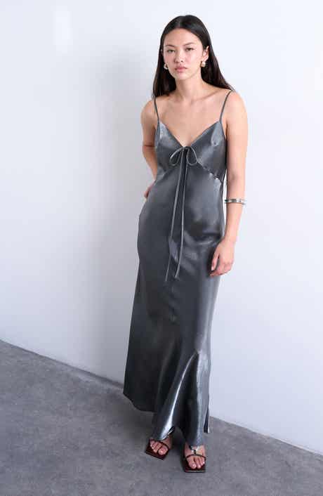 Topshop Metallic Tie Back Maxi Dress
