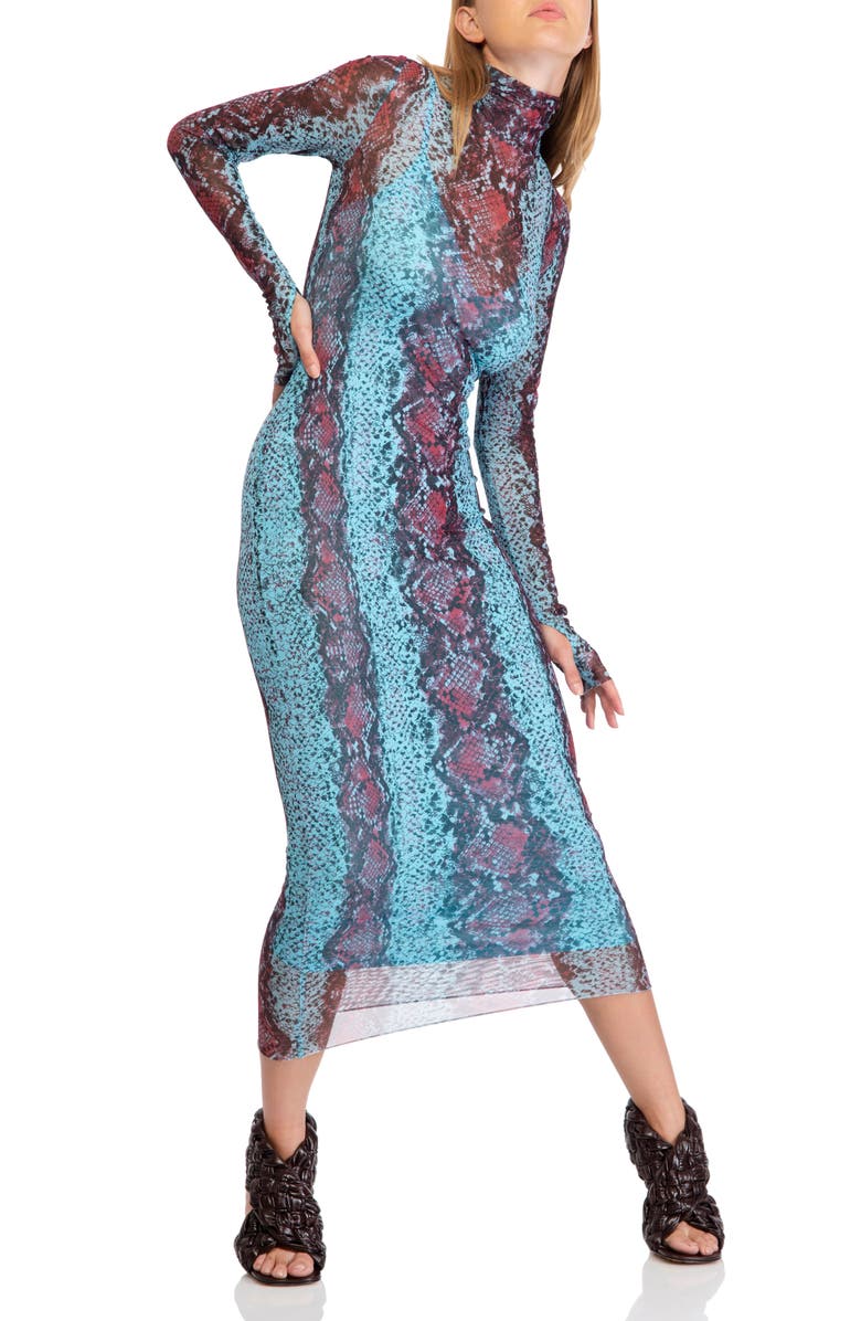 AFRM Shailene Long Sleeve Mesh Midi Dress, Alternate, color,
