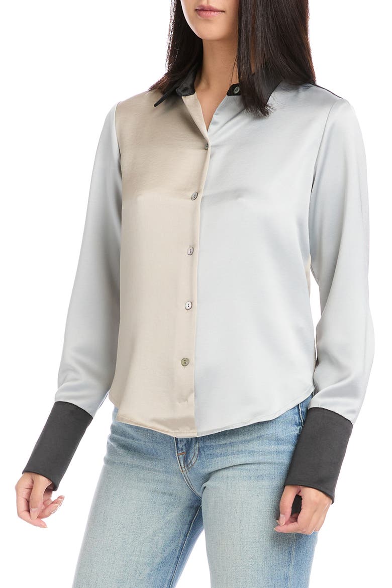 Colorblock Satin Button-Up Shirt, Alternate, color, MIXED COLORS