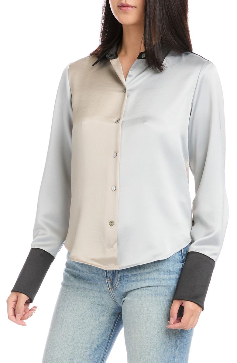 FIFTEEN TWENTY Colorblock Satin Button-Up Shirt, Alternate, color, 