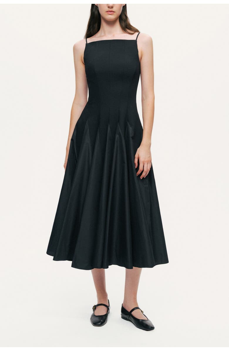 Nocturne Square-Neck Pleated Midi Dress, Main, color, Black