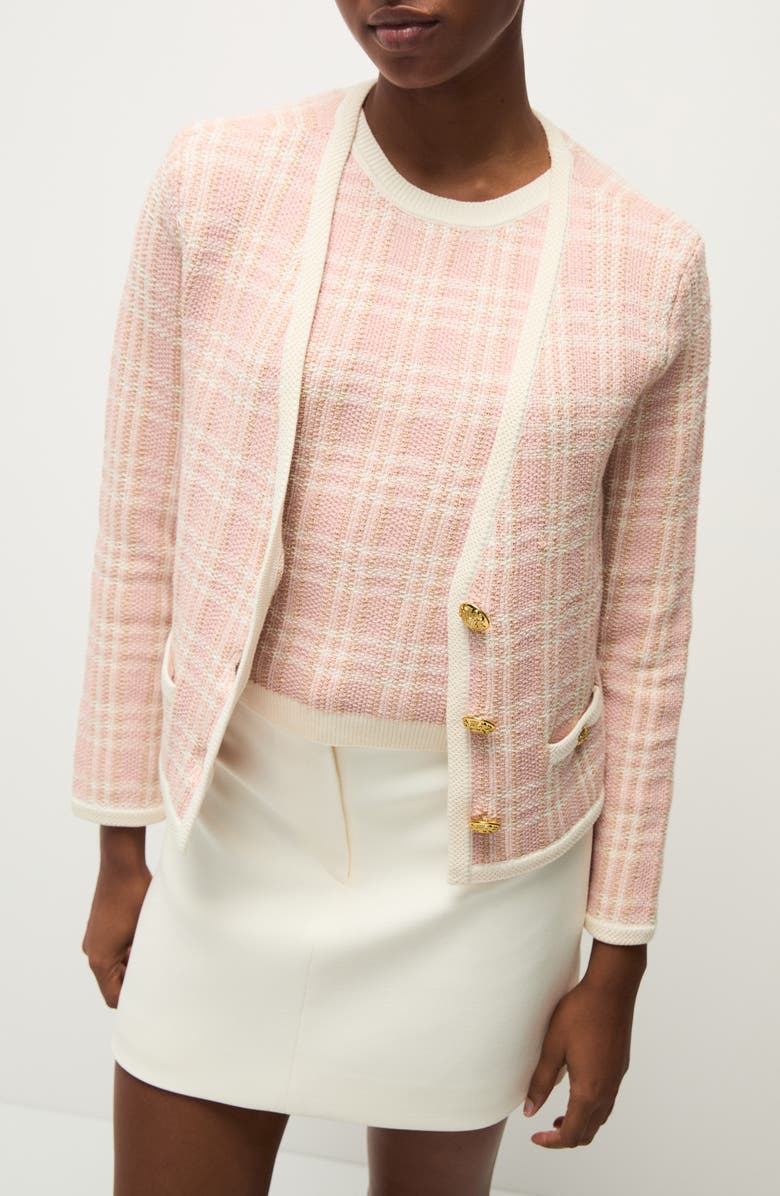 Veronica Beard Claudine Metallic Plaid Cotton Knit Jacket, Main, color, 