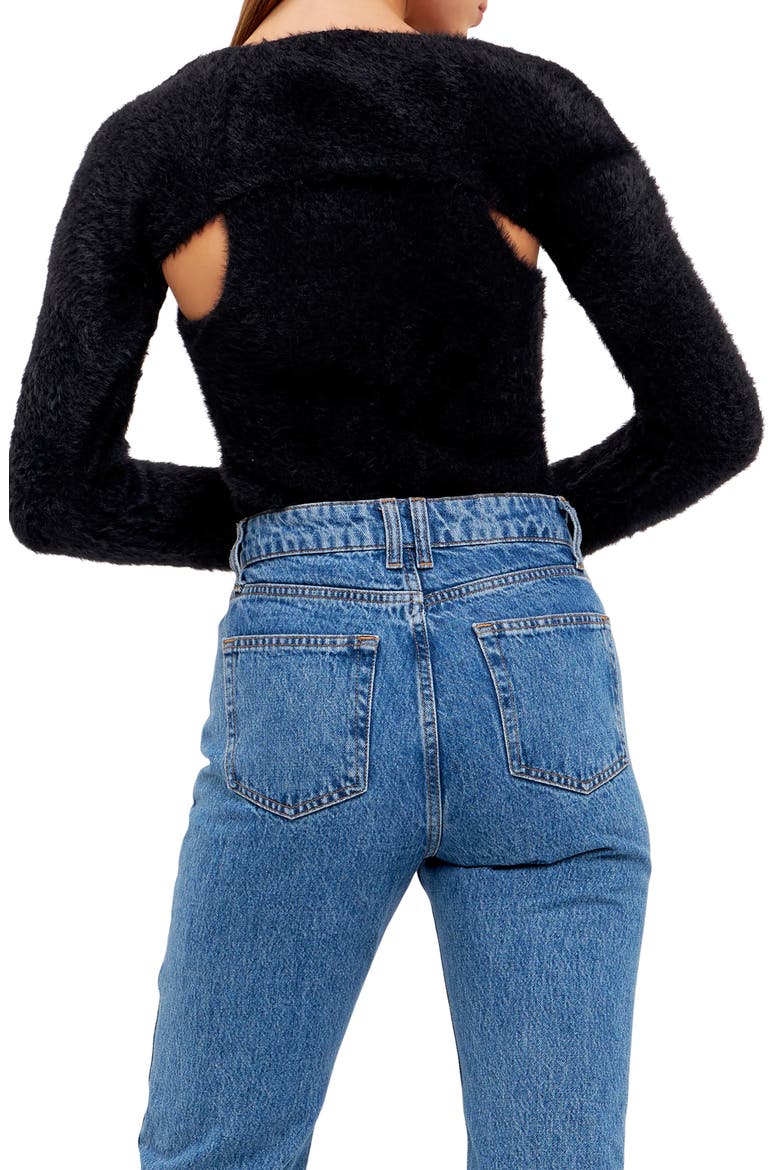 Feather Plush Shrug & Tank Set, Alternate, color, BLACK