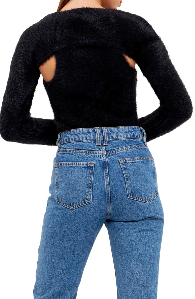 Grey Lab Feather Plush Shrug & Tank Set, Alternate, color, Black