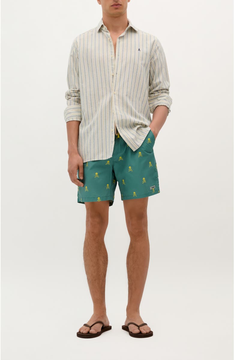 Scalpers Neon Skull Swimsuit, Alternate, color, Khaki