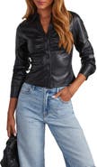 VICI Collection Fairfax Ruched Faux Leather Crop Shirt