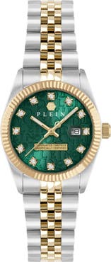 PHILIPP PLEIN Date Superlative Crystal Two-Tone Bracelet Watch, 28mm