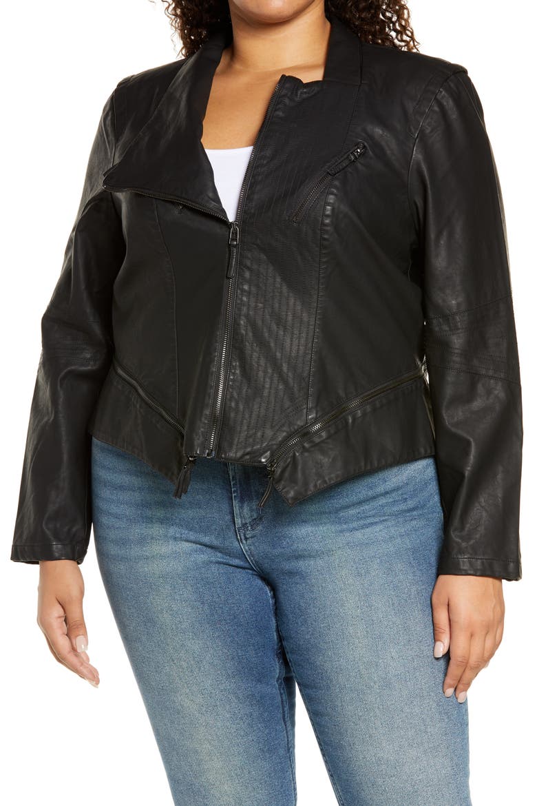 Faux Leather Moto Jacket, Alternate, color, BLACK