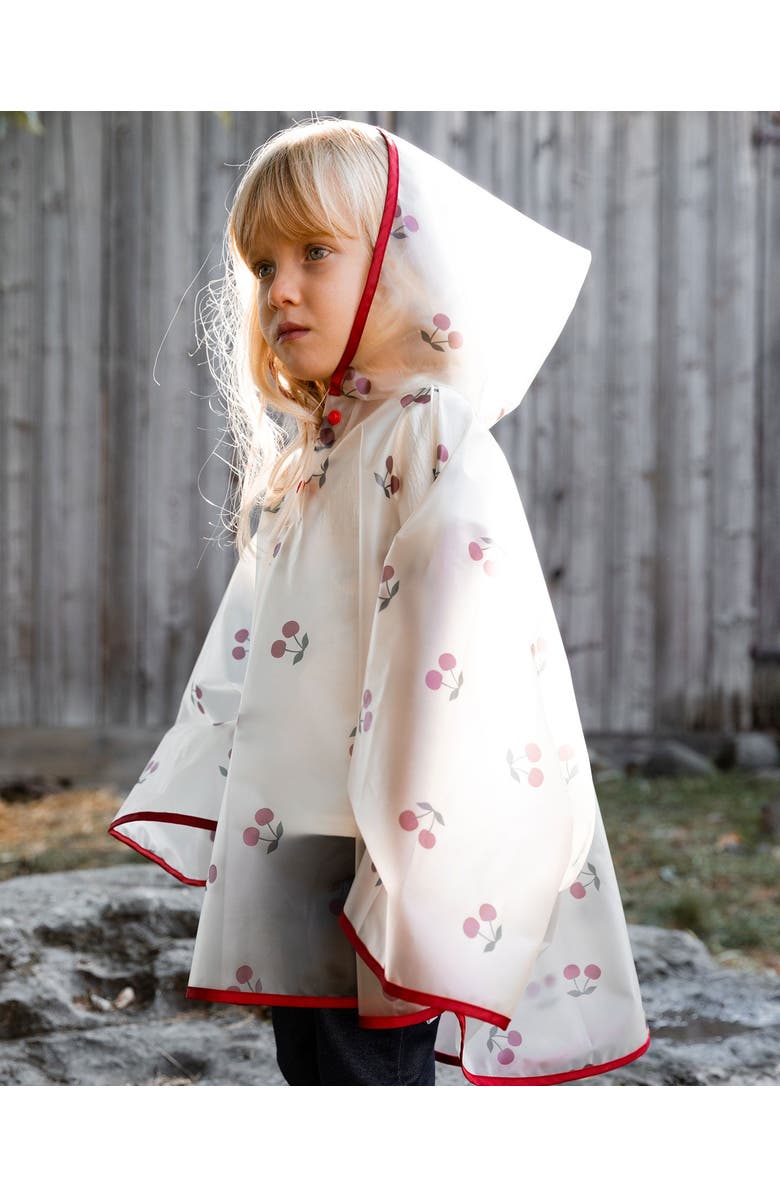 Deux par Deux Little Girl's Red Cherry Printed Rain Cape, Alternate, color, 
