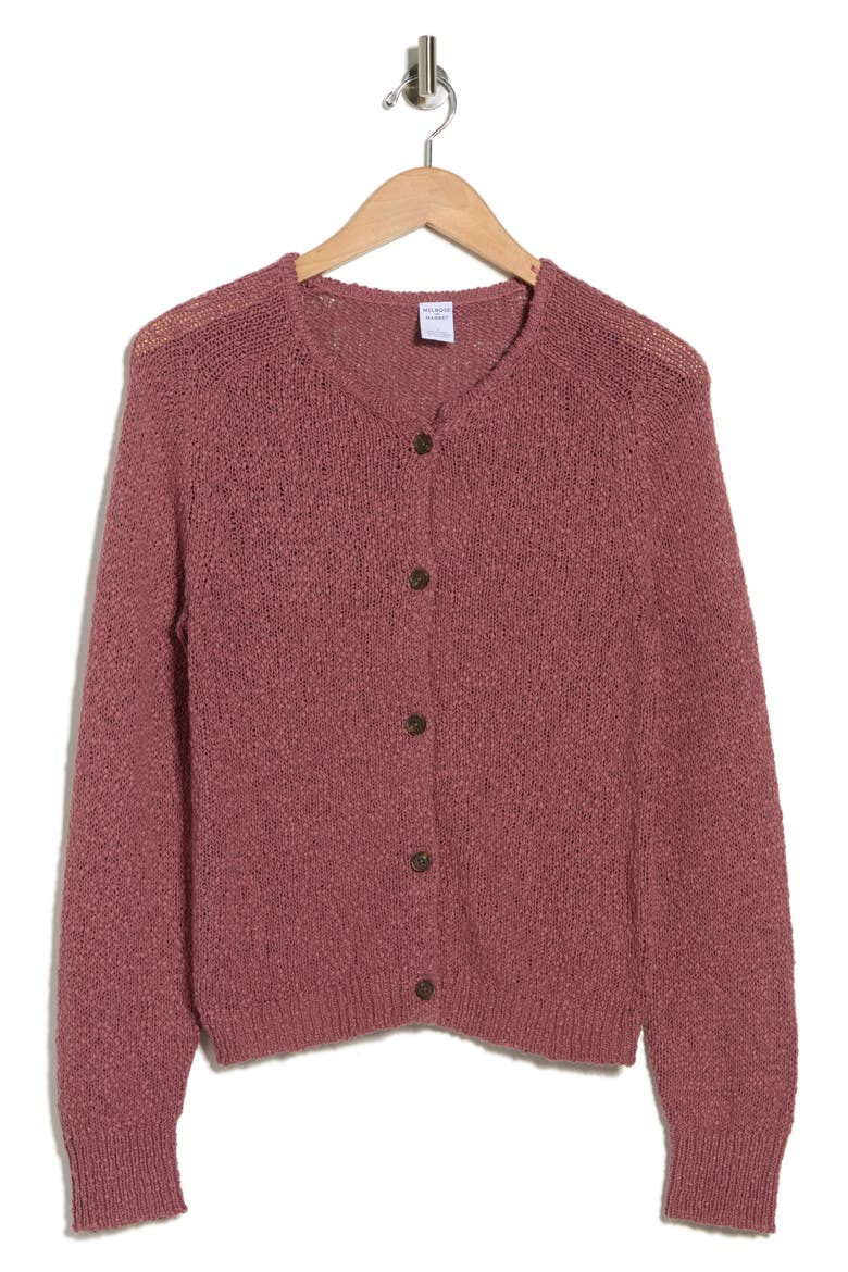 Cotton Sweater Cardigan, Alternate, color, BROWN ROSE
