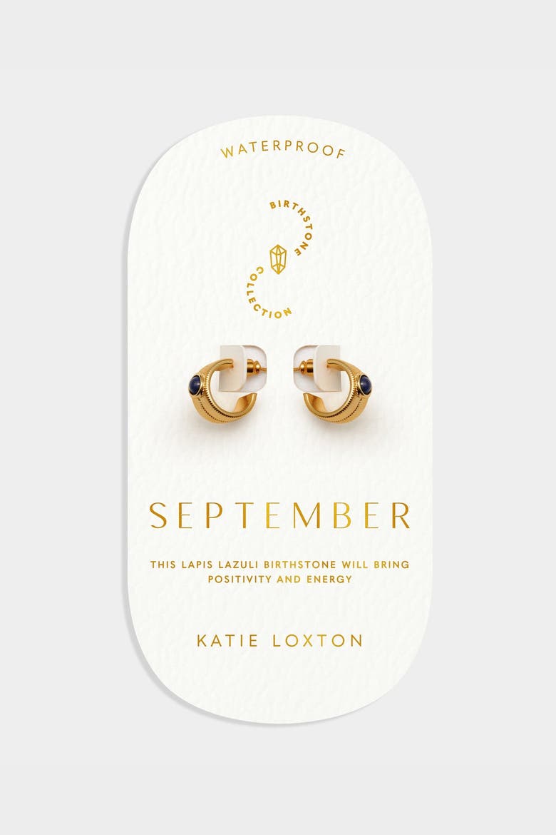 'September' Waterproof Gold Birthstone Hoop Earrings, Main, color, September