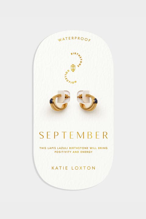 'September' Waterproof Gold Birthstone Hoop Earrings