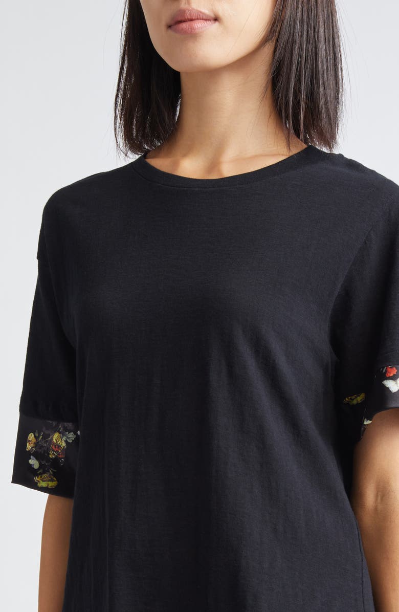 Undercover Contrast Trim Asymmetric Cotton T-Shirt, Alternate, color, Black