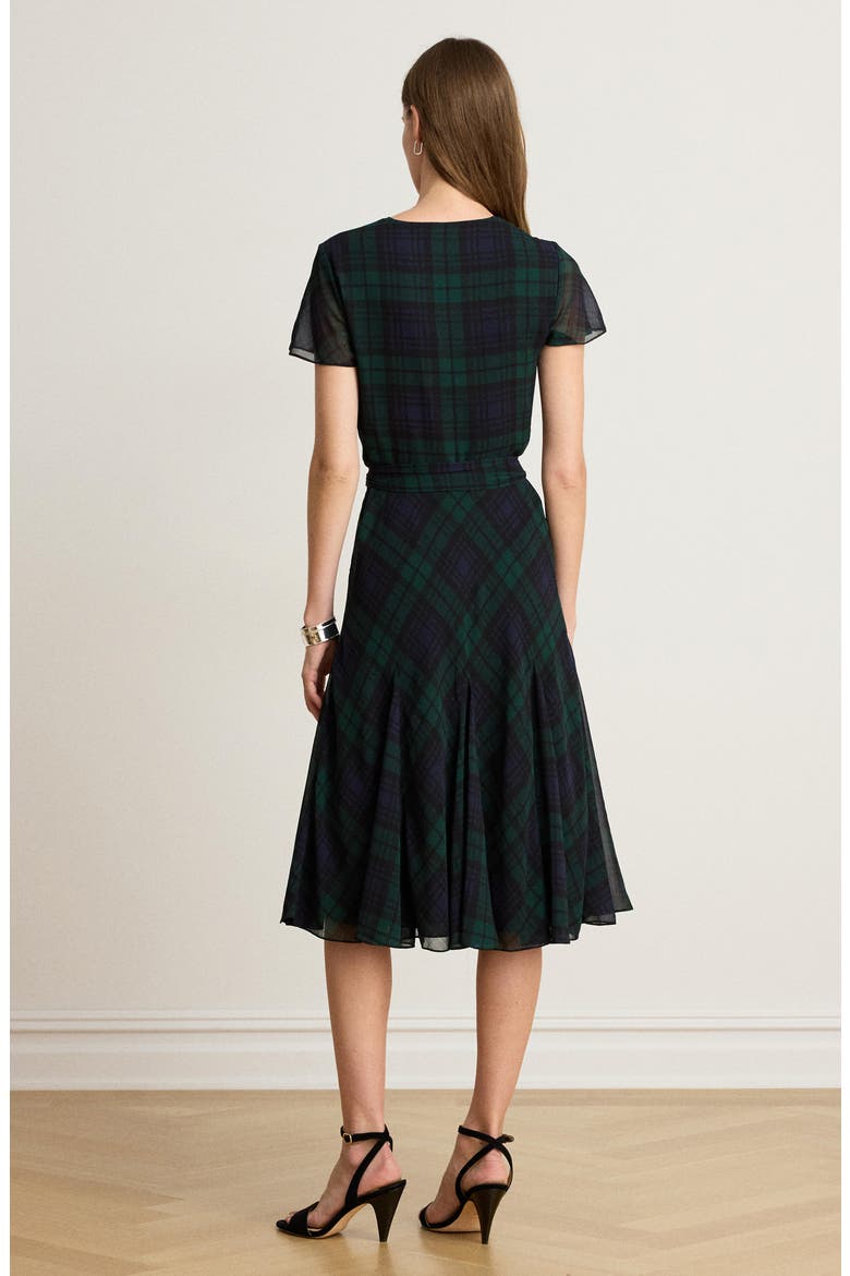 Plaid Georgette Wrap Dress, Alternate, color, NAVY BLUE