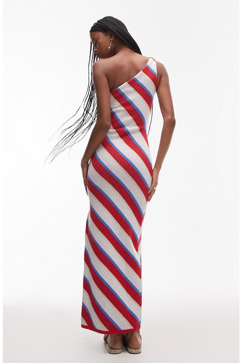 Stripe Knit One-Shoulder Maxi Dress, Alternate, color, RED MULTI