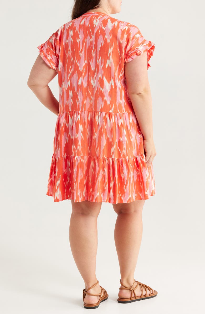 Caslon<sup>®</sup> Pintuck Tiered Linen Blend Shift Dress, Alternate, color, Coral- Pink Ikat Allover