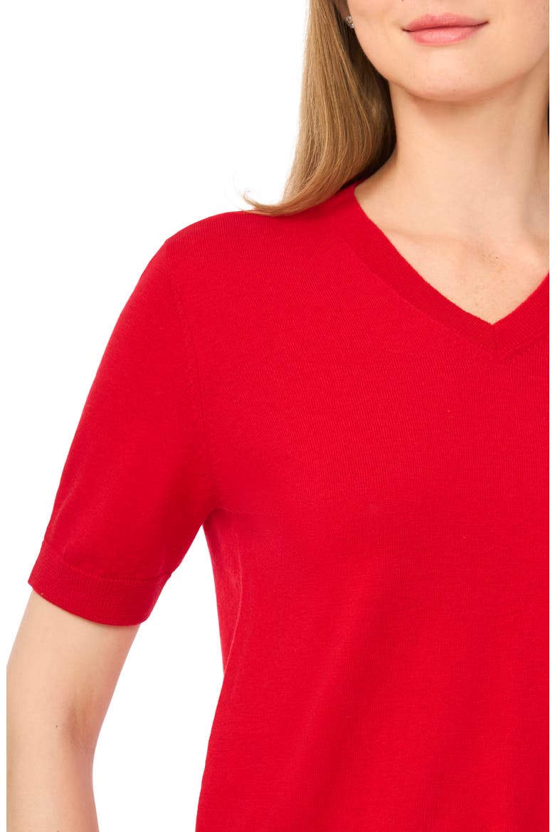 V-Neck Short Sleeve Sweater, Alternate, color, HOT RED