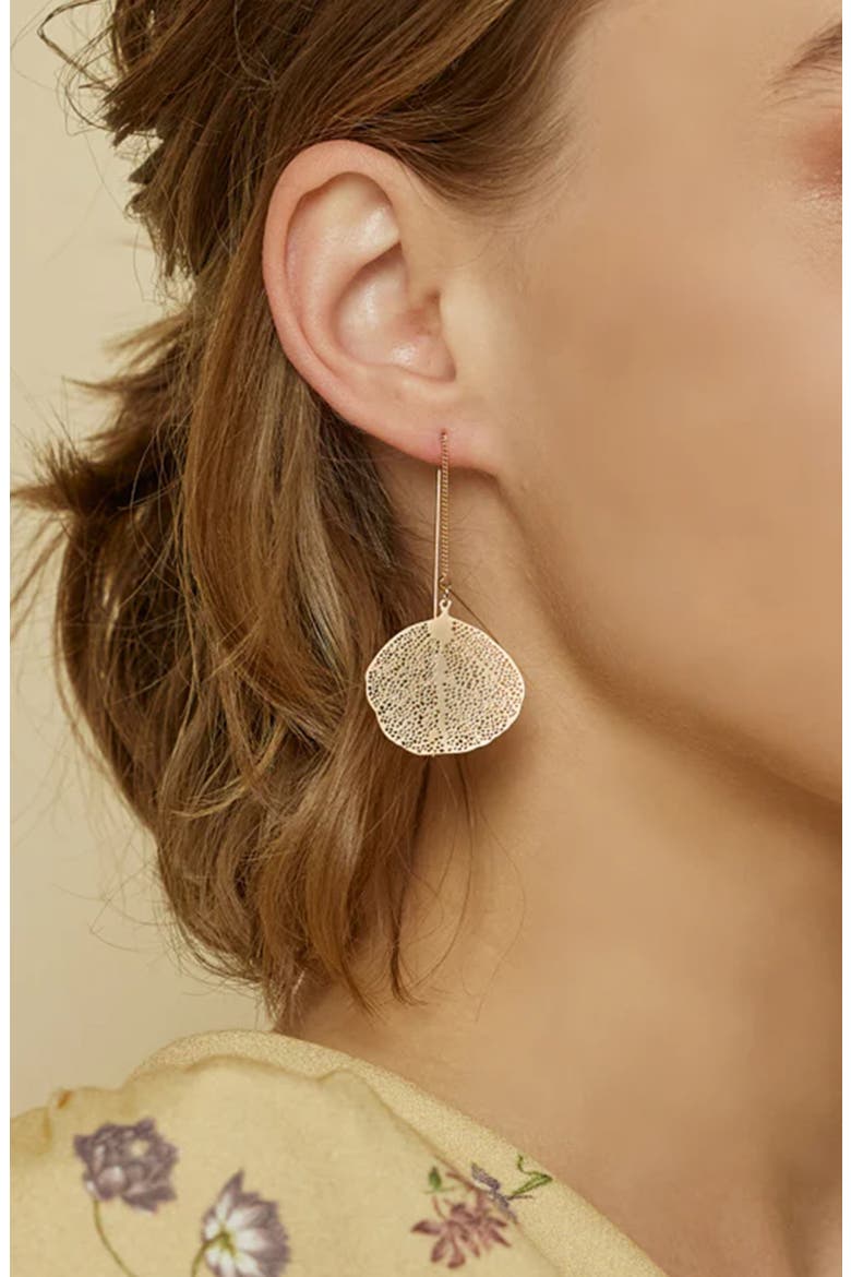Sienna Textured Leaf Disc Threader Earrings Sculptural Trendy, Alternate, color, Warm Bronze